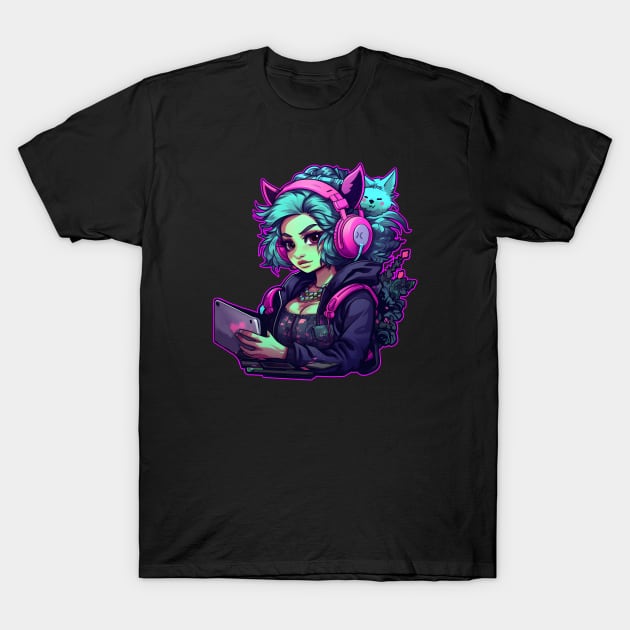 Neon gamer girl T-Shirt by beangeerie